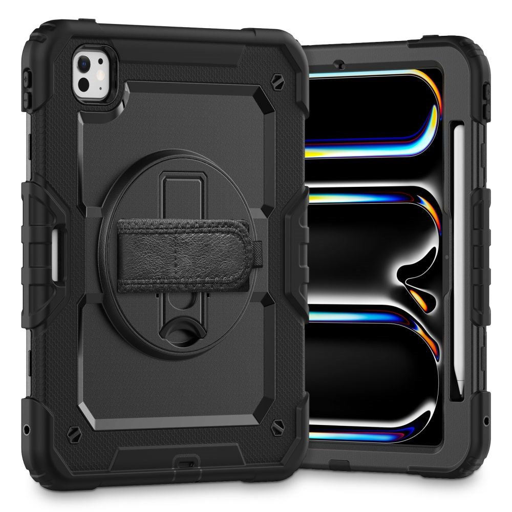 iPad Pro 11" (2024) Tech-Protect Solid360 Tough Case w. Protective Film, Hand Holder & Shoulder Strap - Black