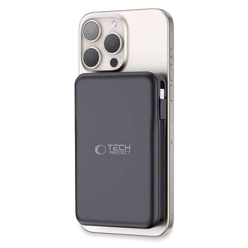 Tech-Protect LifeMag 10.000mAh PowerBank with Integrated USB-C and Lightning Cable & USB-A and USB-C Plug - MagSafe Compatible - Black