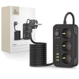 Tech-Protect Multifunctional Power Strip with 3 x Outlets / 3 x USB-A / 3 x USB-C - 2m - Black