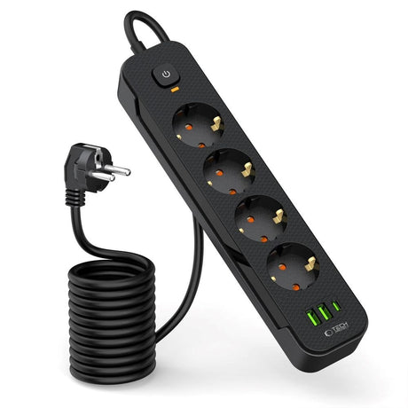 Tech-Protect Multifunctional Power Strip with 4 x Outlets / 2 x USB-A / 1 x USB-C - 2m - Black