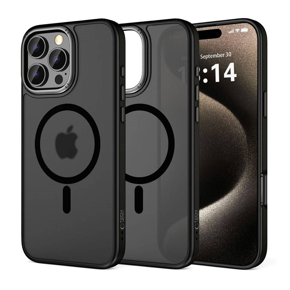 iPhone 16 Pro Max Tech-Protect MagEdge Hybrid Case with Camera Protection - MagSafe Compatible - Transparent / Matte Black