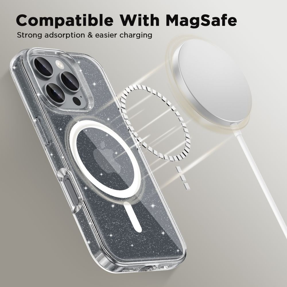 iPhone 16 Pro Tech-Protect Flexair Hybrid Case - MagSafe Compatible - Transparent / Glitter