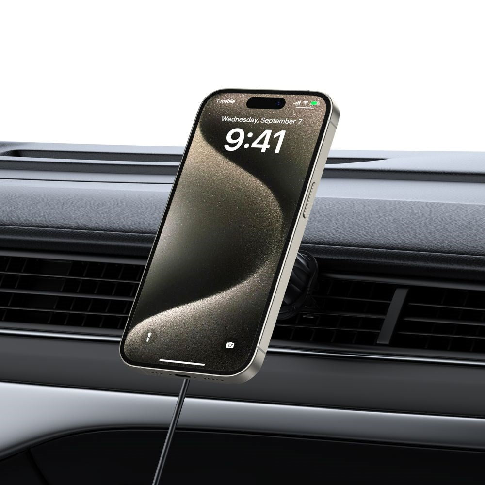 Tech-Protect Magnetic Phone Holder for Car with Wireless Charging and USB-A to USB-C Cable - MagSafe Compatible - Black