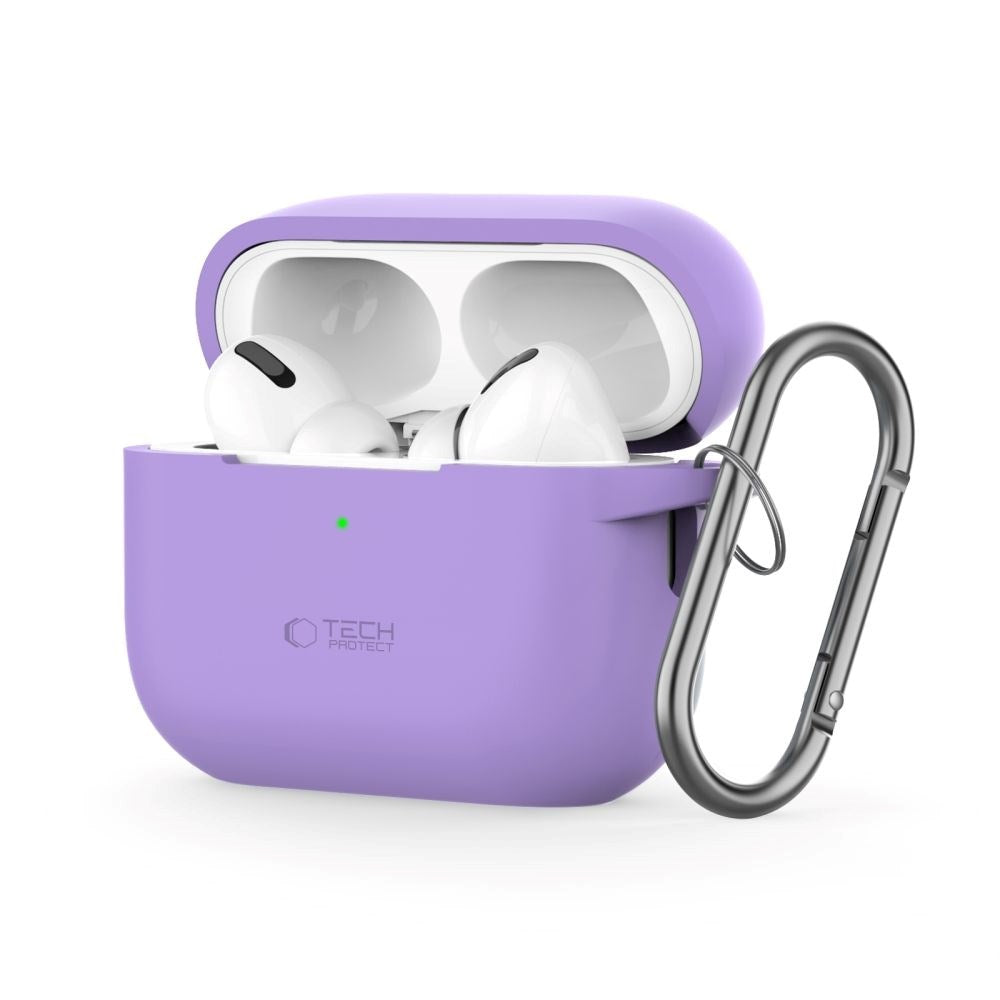 Tech-Protect Apple AirPods Pro (1st & 2nd Gen) Silicone Case with Carabiner Hook - Purple