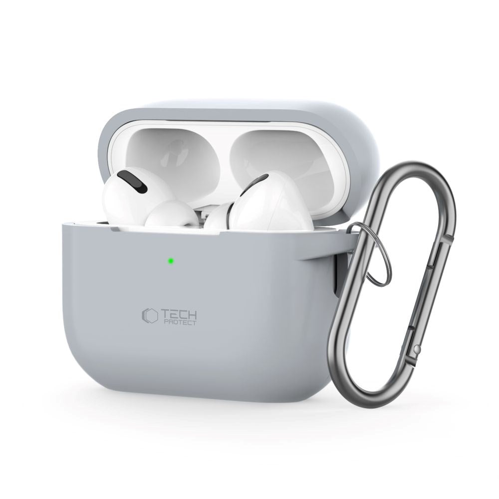 Tech-Protect Apple AirPods Pro (1st & 2nd Gen) Silicone Case with Carabiner Hook - Grey