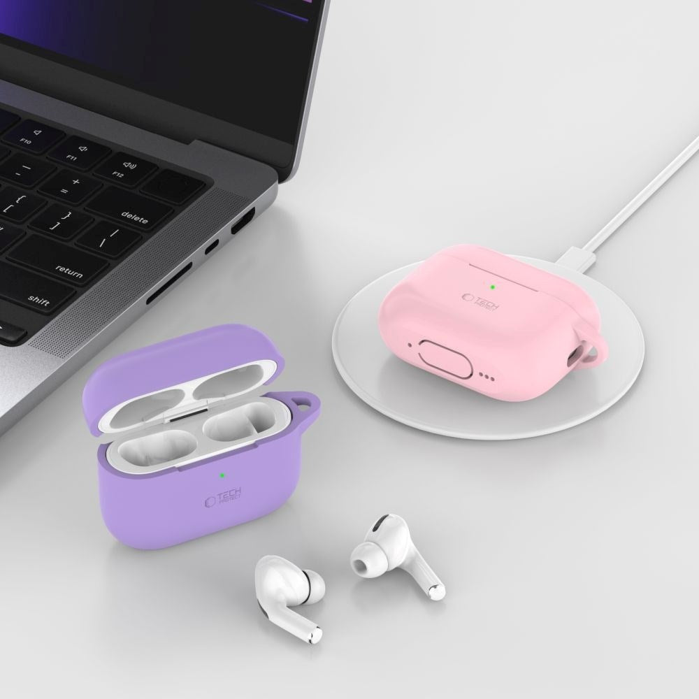 Tech-Protect Apple AirPods Pro (1st & 2nd Gen) Silicone Case with Carabiner Hook - Pink