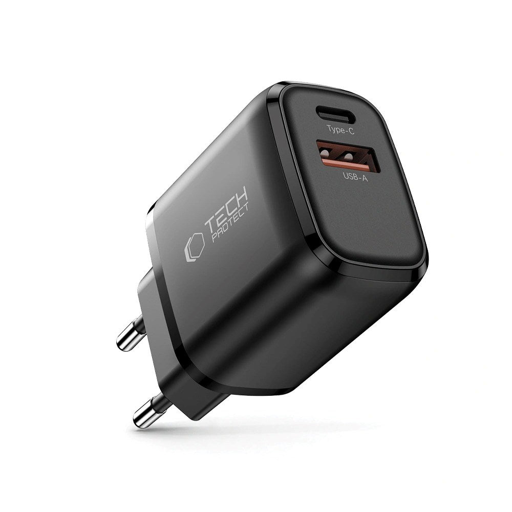 Tech-Protect NCA30 Wall Charger with 30W - 1 x USB-A & 1 x USB-C - Black