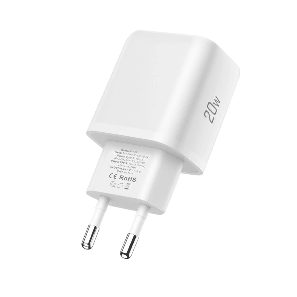 Tech-Protect NCA20 Wall Charger with 20W - 1 x USB-A & 1 x USB-C - White