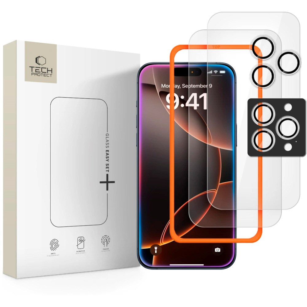 iPhone 17 Pro Max / 16 Pro Max Tech-Protect Easy Set+ Protection Set with Screen Protection Glass & Camera Lens Protection Glass - Transparent