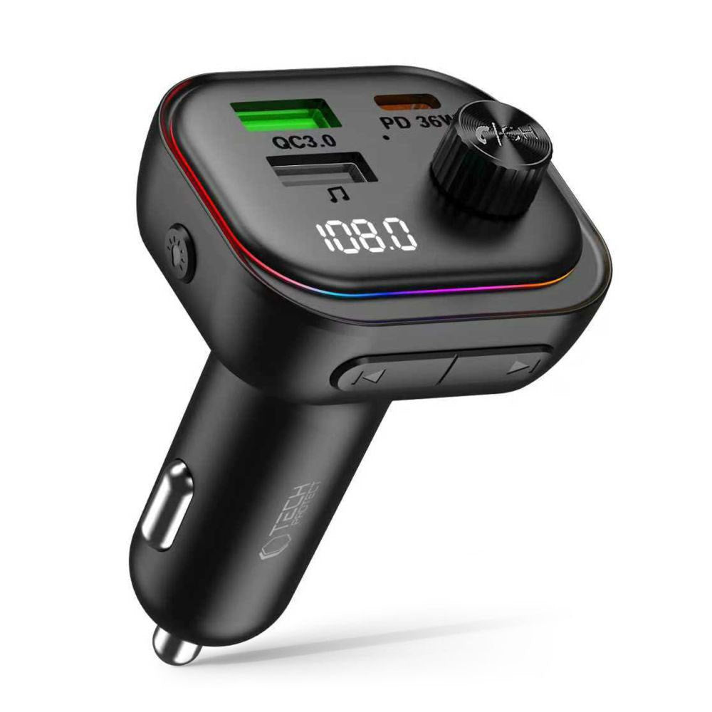 Tech-Protect Car Charger w. USB-A & USB-C / FM Bluetooth Transmitter - Black
