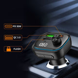 Tech-Protect Car Charger w. USB-A & USB-C / FM Bluetooth Transmitter - Black