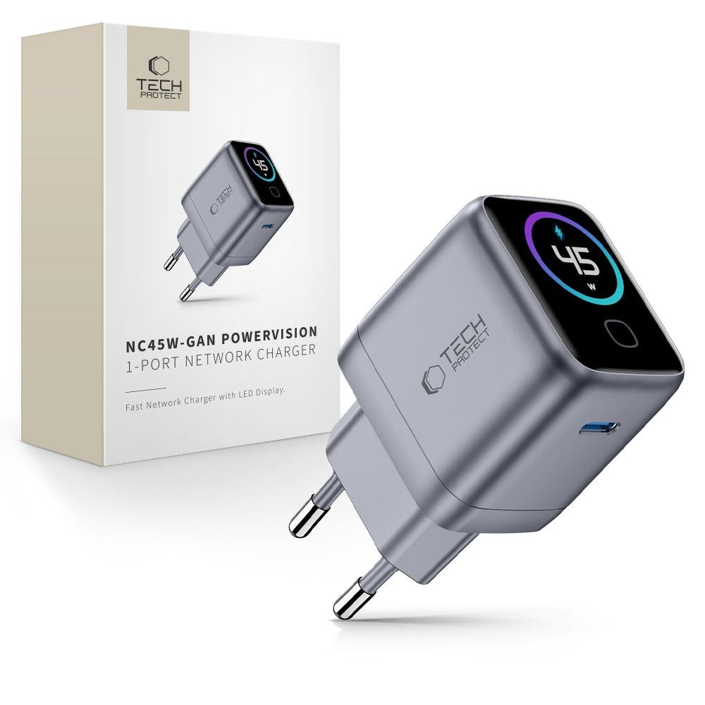 Wall Charger 45W with USB-C - Tech-Protect PowerVision NC45W-GaN - Grey