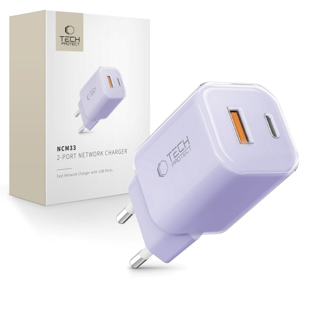 Tech-Protect 33W Wall Charger with 1x USB-A & 1x USB-C - Purple