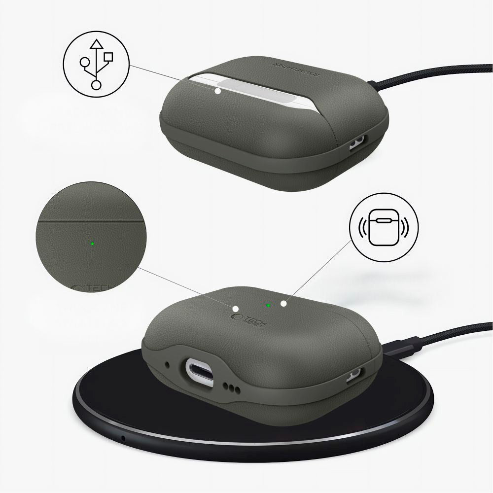 Apple AirPods Pro (3rd gen.) Tech-Protect NaturalFit Faux Leather Case with Strap - Green