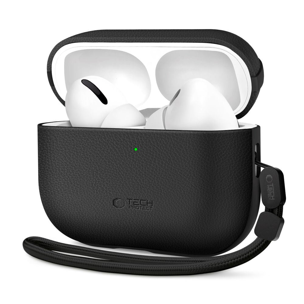 Apple AirPods Pro (3rd gen.) Tech-Protect NaturalFit Faux Leather Case with Strap - Black