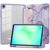 Samsung Galaxy Tab A11 / A9 Tech-Protect SC Pen Hybrid Flip Case w. Stylus Holder - Purple Marble/ Transparent