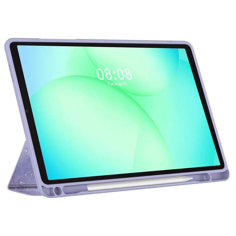 Samsung Galaxy A11+ (Plus) / A9+ (Plus) Tech-Protect SC Pen Hybrid Flip Case w. Stylus Holder - Purple Marble / Transparent