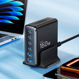 Tech-Protect 160W GaN Desktop Charger with 2 x USB-A & 4 x USB-C – Black