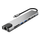 8-i-1 USB-C Multiport Adapter w. 1 X SD Card Reader 1 X TF Card Reader 2 X USB-A 1 X HDMI 2 X USB-C 1 X RJ45 Tech-Protect - Grey