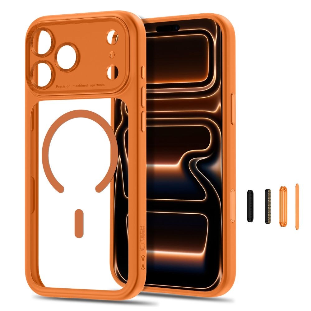 iPhone 18 Pro Max / 17 Pro Max Tech-Protect MagPeak Case - MagSafe Compatible - Orange / Transparent
