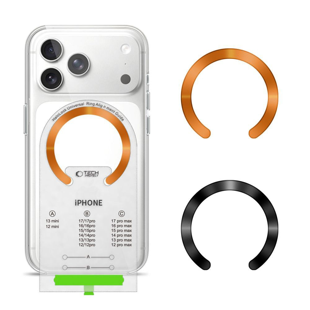 Tech-Protect MagSafe Compatible Magnetic Ring with Installation Frame - 2 pcs - Orange / Black
