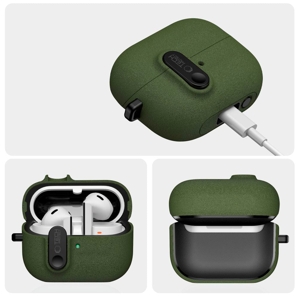 Samsung Galaxy Buds 3 / 3 Pro / 3 FE Tech-Protect Slim Hook Case with Carabiner – Green