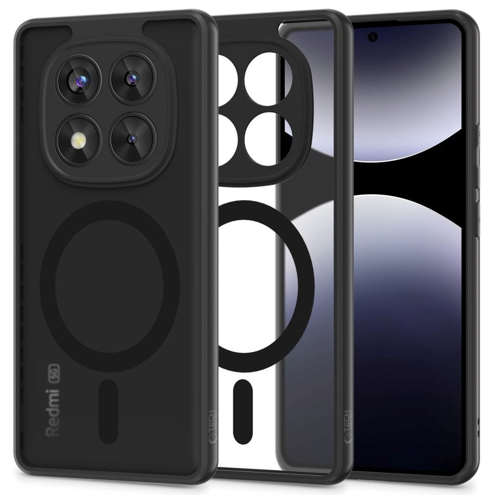 DOMAVER Cover Xiaomi Redmi Note 14 5G Con Supporto Regolabile – Magnetico Magsafe, Nero Traslucido, Protezione Militare