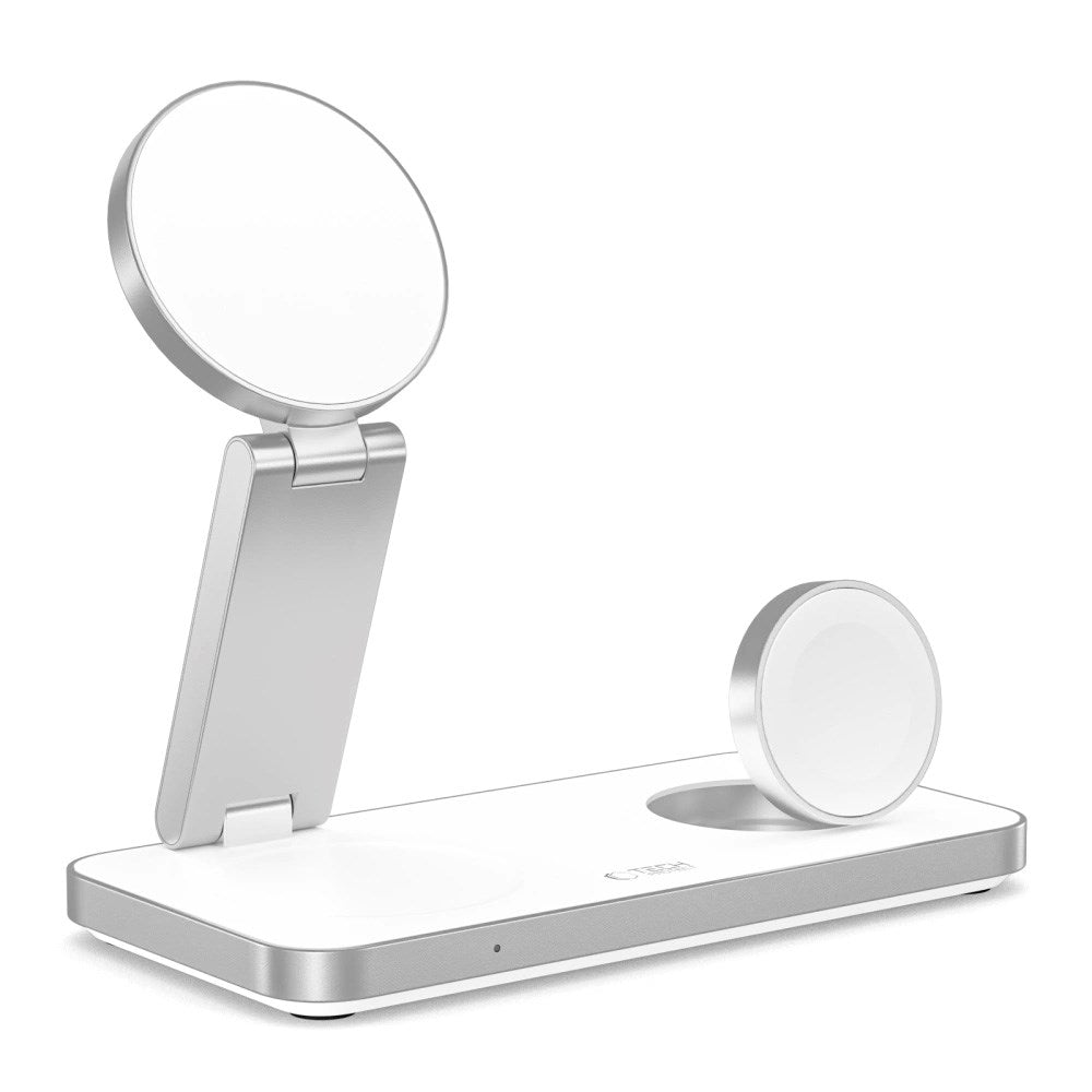 Tech-Protect 3-in-1 Magnetic Wireless Charger - MagSafe Compatible - 15W - White