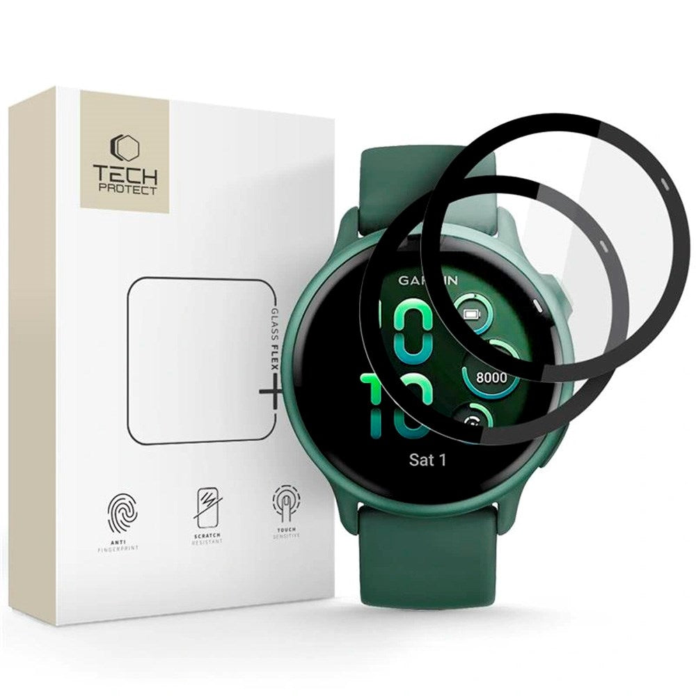 Garmin Vivoactive 6 Tech-Protect Glass Flex+ Screen Protector - 2 pcs - Transparent / Black