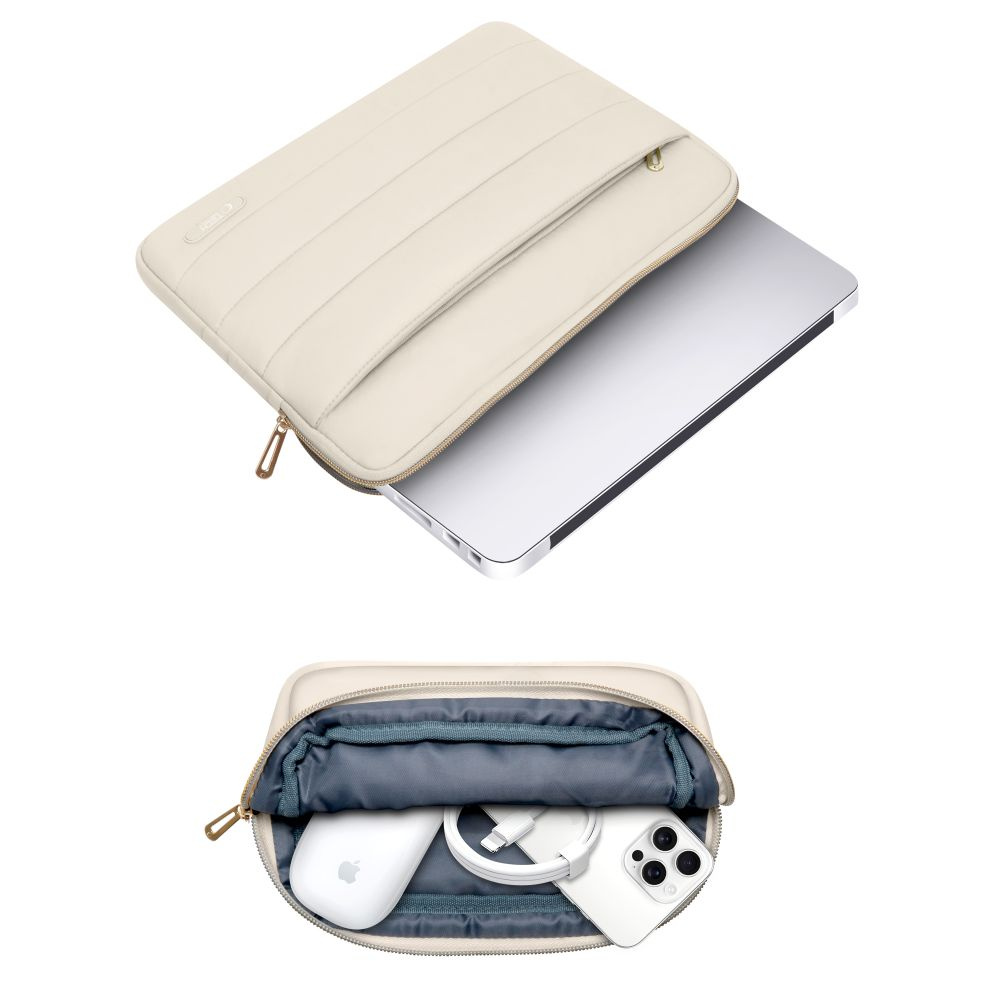 Tech-Protect Puffy MacBook / Laptop 15-16" Sleeve with Small Bag - Beige