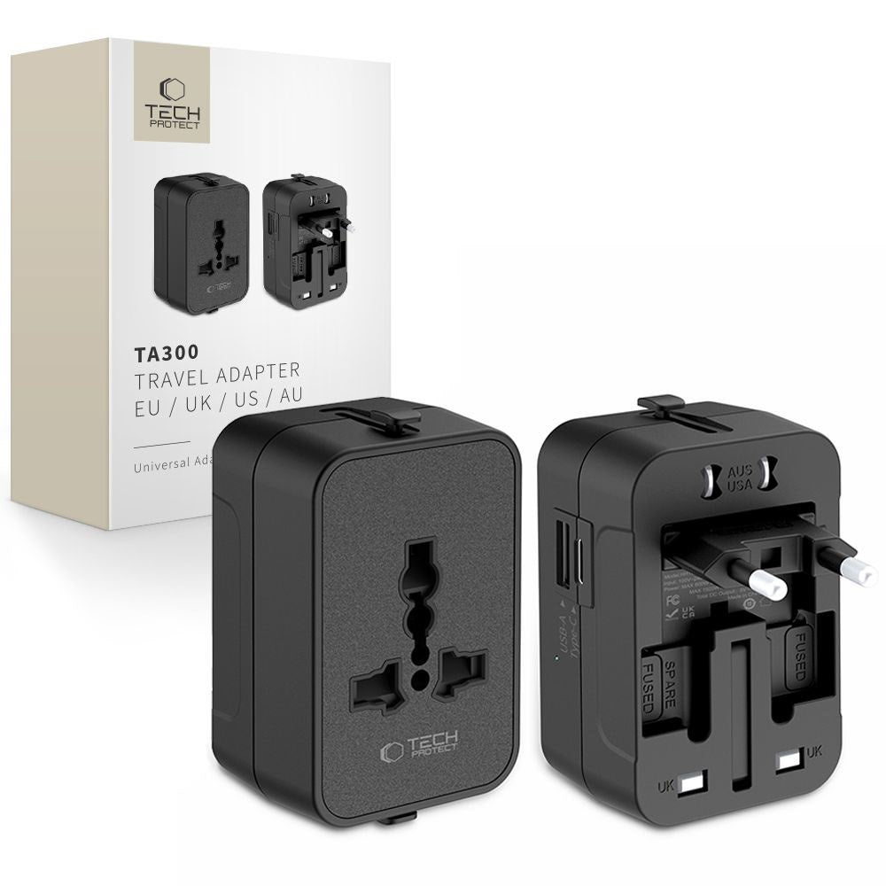 Tech-Protect TA300 Travel Adapter - EU / UK / US / AU - Black