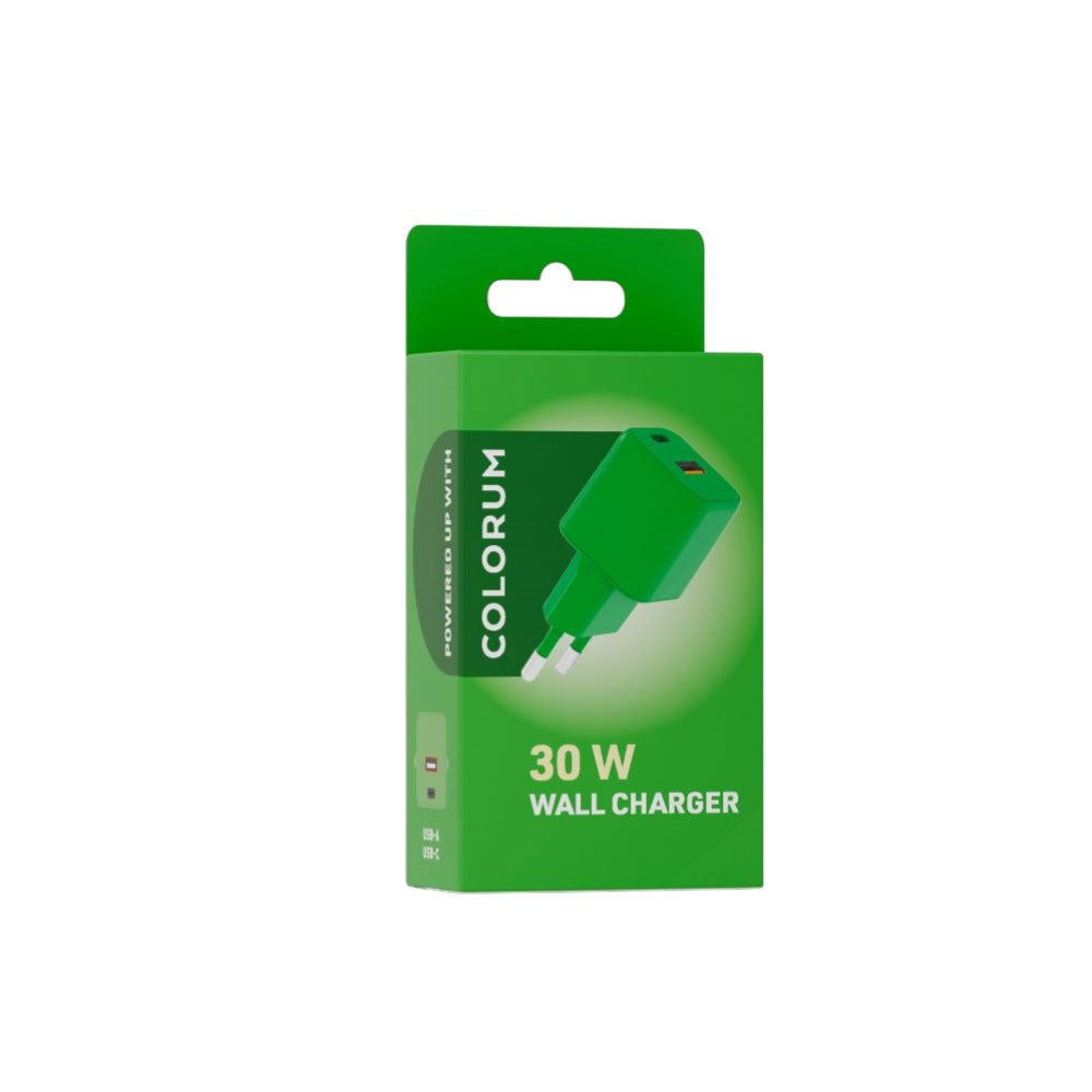 Colorum 30W Wall Charger with 1x USB-A & 1x USB-C - Green