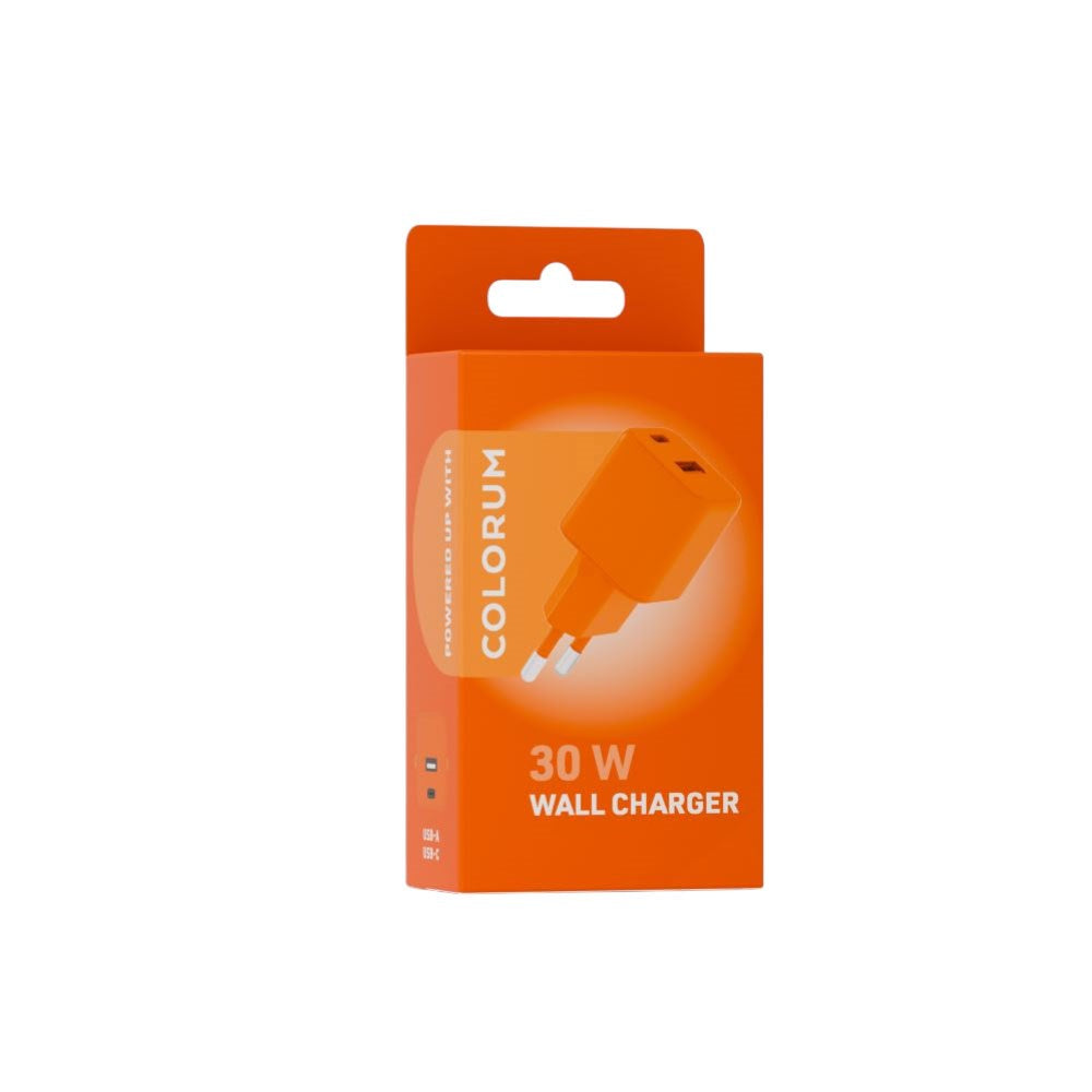 Colorum 30W Wall Charger with 1x USB-A & 1x USB-C - Orange