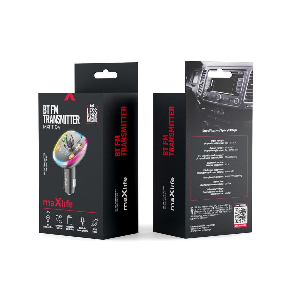 Maxlife Bluetooth FM Transmitter - 2x USB-A - Black