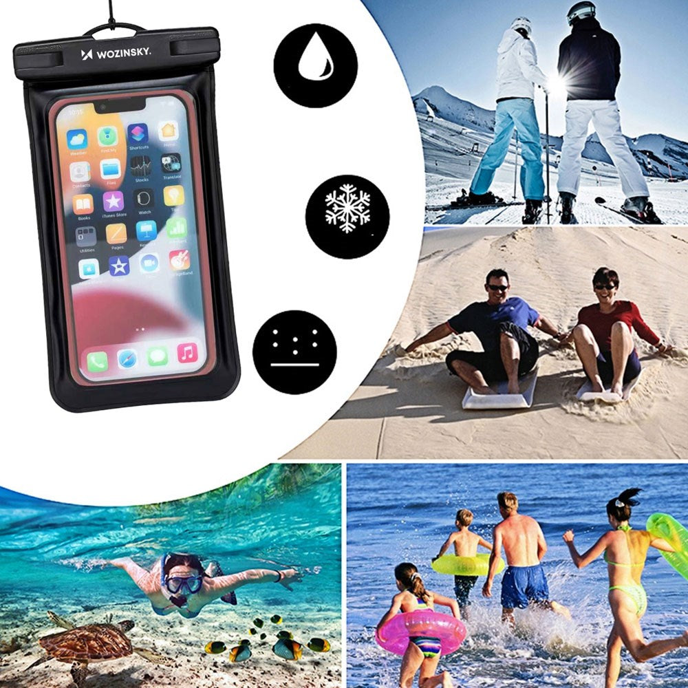 Wozinsky Universal Waterproof Phone Case with Running Armband - Black