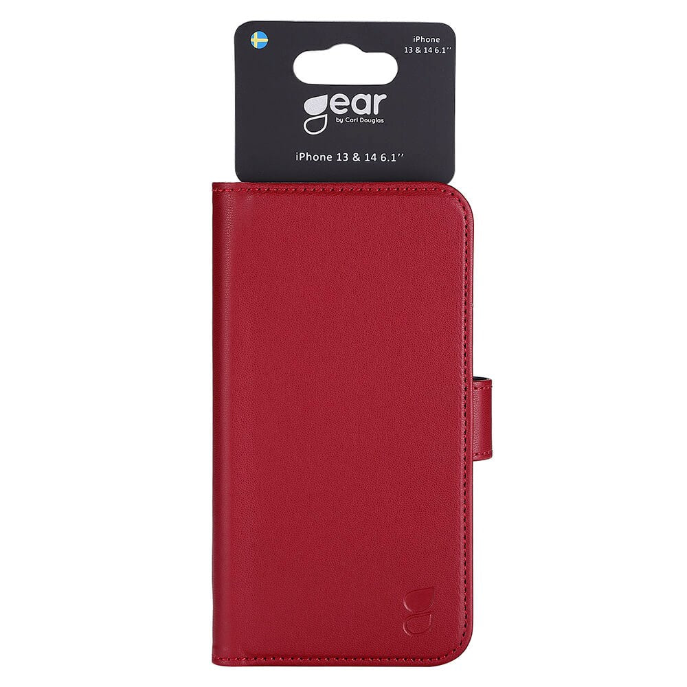 iPhone 14 GEAR Wallet - Leather Flip Cover with Wallet for 3 Cards - Red