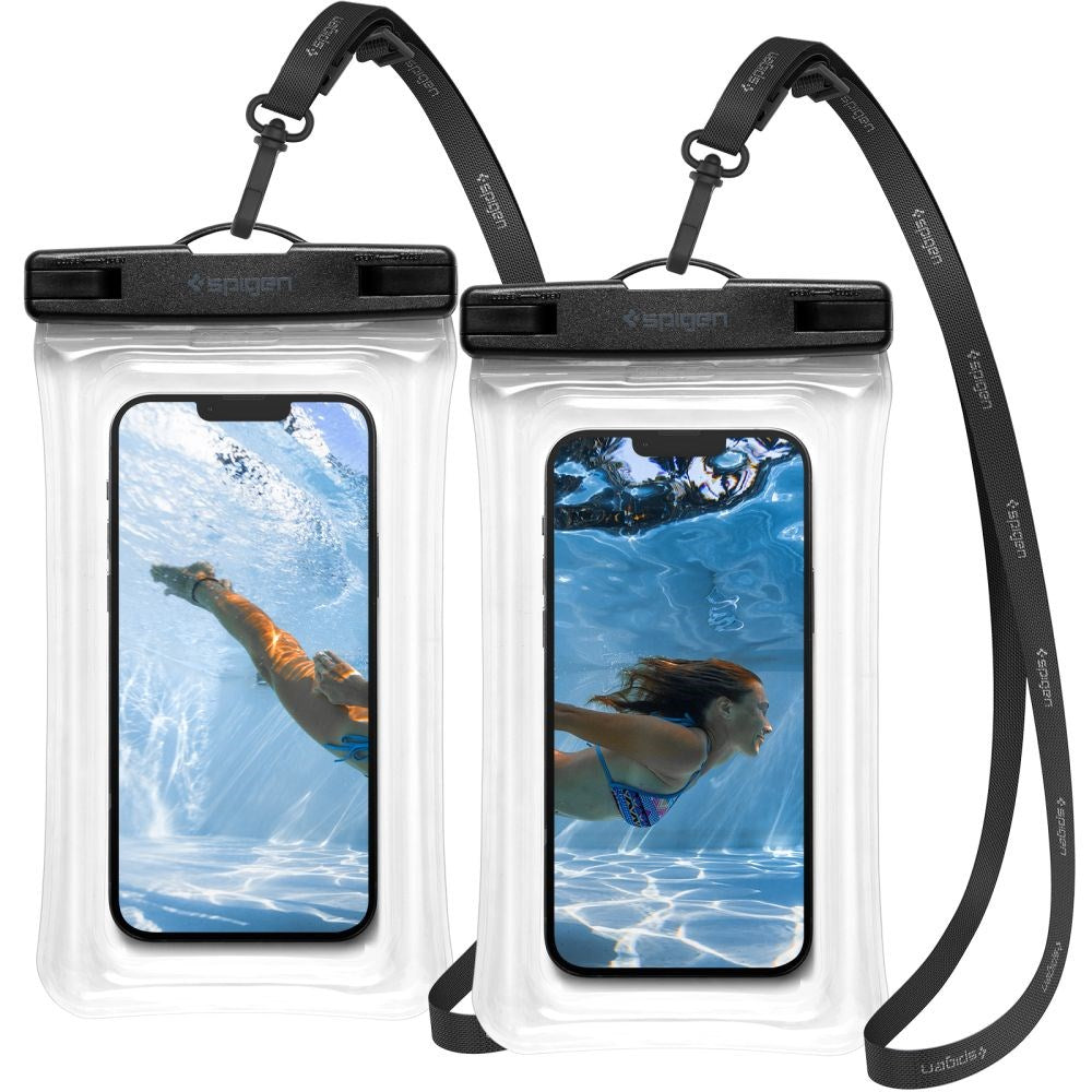 Spigen A610 Universal Waterproof Floating Pouch - 2 Pack - Black / Transparent (Max. Phone Size: 170 x 90mm)