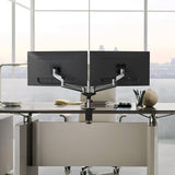 Desire2 Monitor Table Bracket w. Screw Clamp for 2 Monitors 15" - 32" - (VESA 75 & 100) - Silver / Black