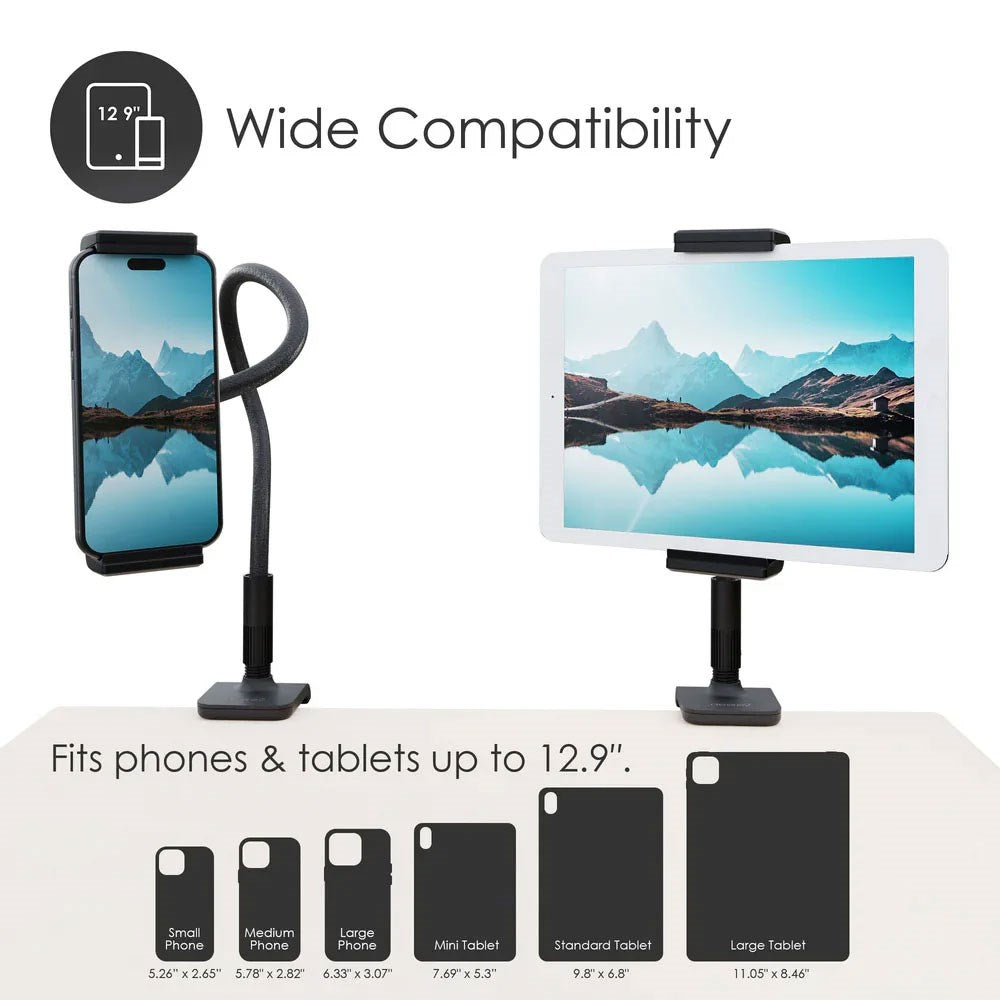 Desire2 Gooseneck Tablet Holder for Table - Moldable - Black
