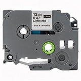 Label Tape Cassette 8 meters, Laminated, Compatible with Brother P-Touch label printers, Black on White - 12mm