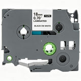 Label Tape Cassette 8 meters, Laminated, Compatible with Brother P-Touch label printers, Black on White - 18mm
