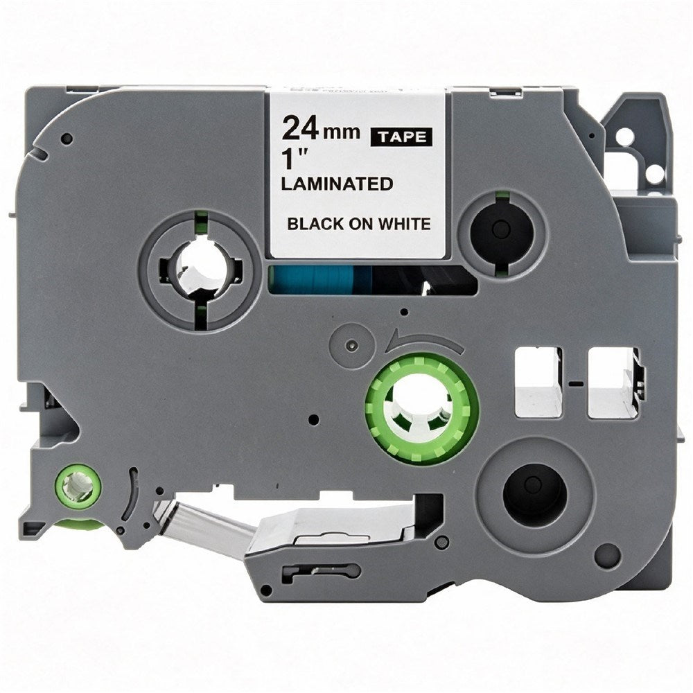 Label Tape Cassette 8 meters, Laminated, Compatible with Brother P-Touch label printers, Black on White - 24mm