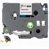 Label Tape Cassette 8 meters, Laminated, Compatible with Brother P-Touch label printers, Black on White - 24mm