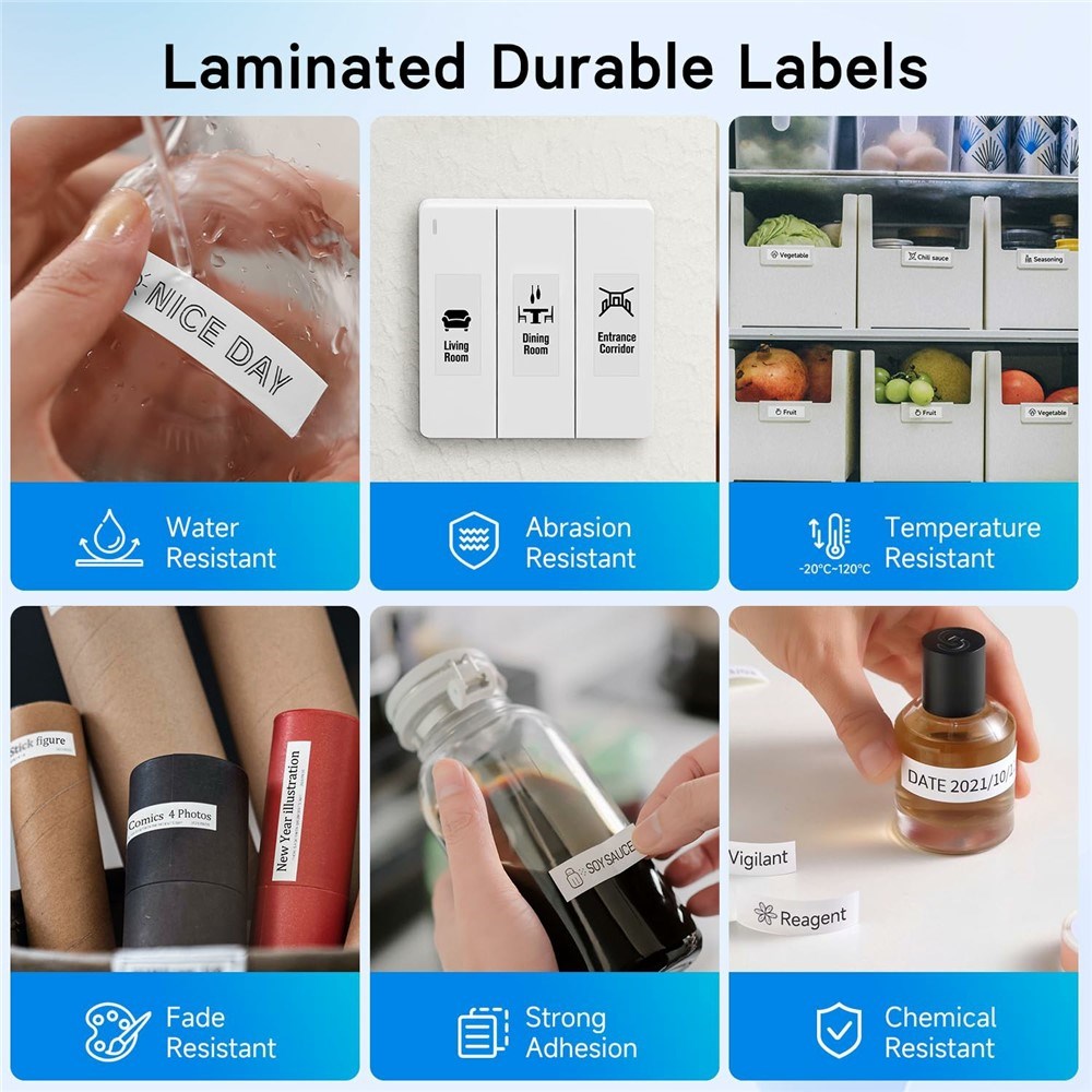 Label Tape Cassette 8 meters, Laminated, Compatible with Brother P-Touch label printers, Black on White - 24mm