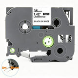 Label Tape Cassette 8 meters, Laminated, Compatible with Brother P-Touch label printers, Black on White - 36mm
