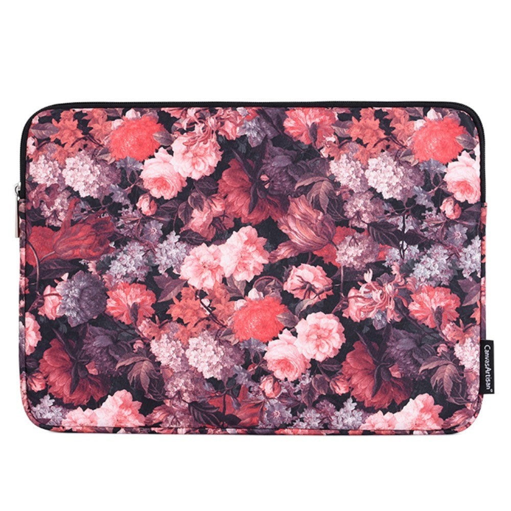 CanvasArtisan Sleeve with Flower Design for Macbook/Laptop 15" - (39 x 28 x 2 cm) - Pink / Black