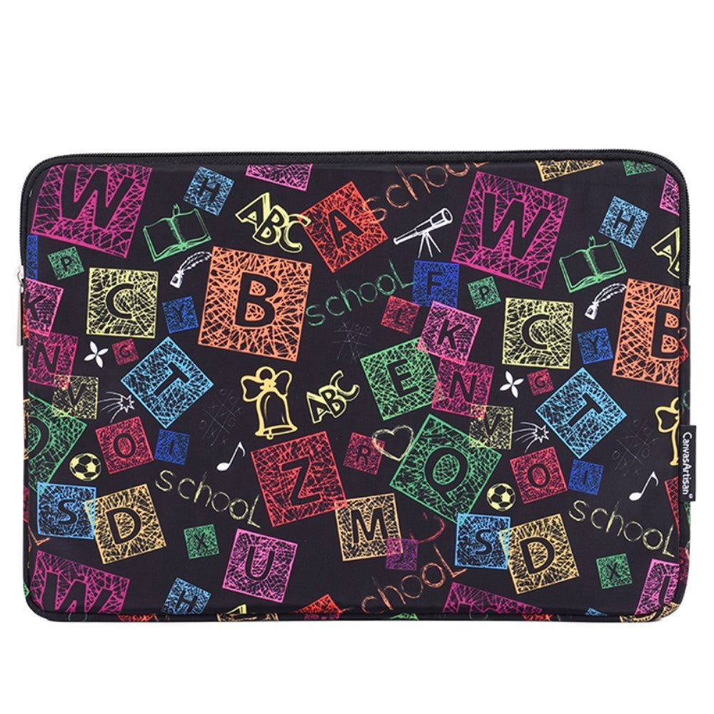 CanvasArtisan Sleeve for Laptop PC / MacBook 15" with letters - (39 x 28 x 2 cm) - Black / Multi