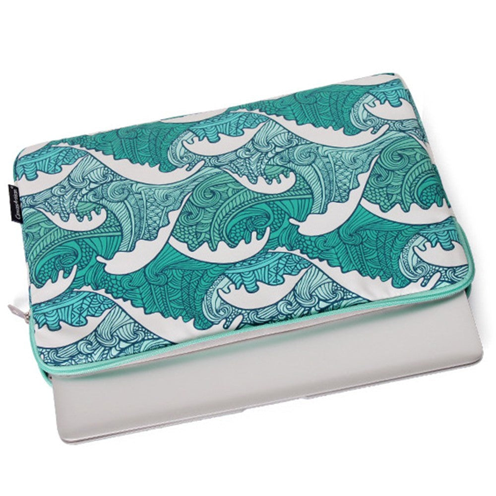 CanvasArtisan Sleeve with Wave Design for Macbook/Laptop 14" - (37 x 26.5 x 2 cm) - Blue