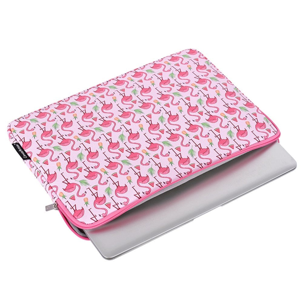 CanvasArtisan Leather Sleeve with Flamingo Motif for Laptop PC / Macbook 14" - (37 x 26.5 x 2 cm) - Pink