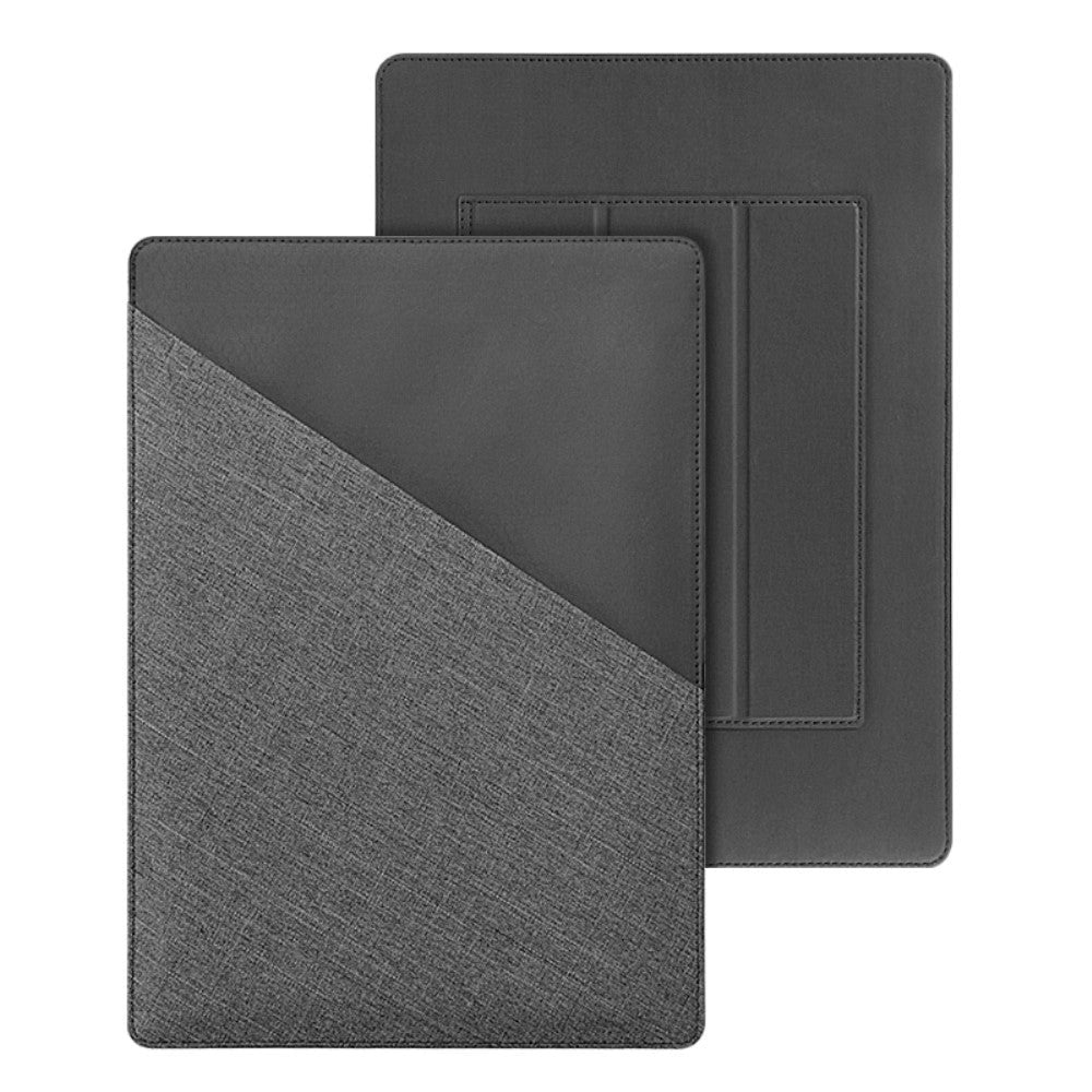 Magnetic MacBook / Laptop Sleeve 13-14" w. Extra Pocket & Tri-fold Stand Function (32 x 24 cm) - Black / Gray